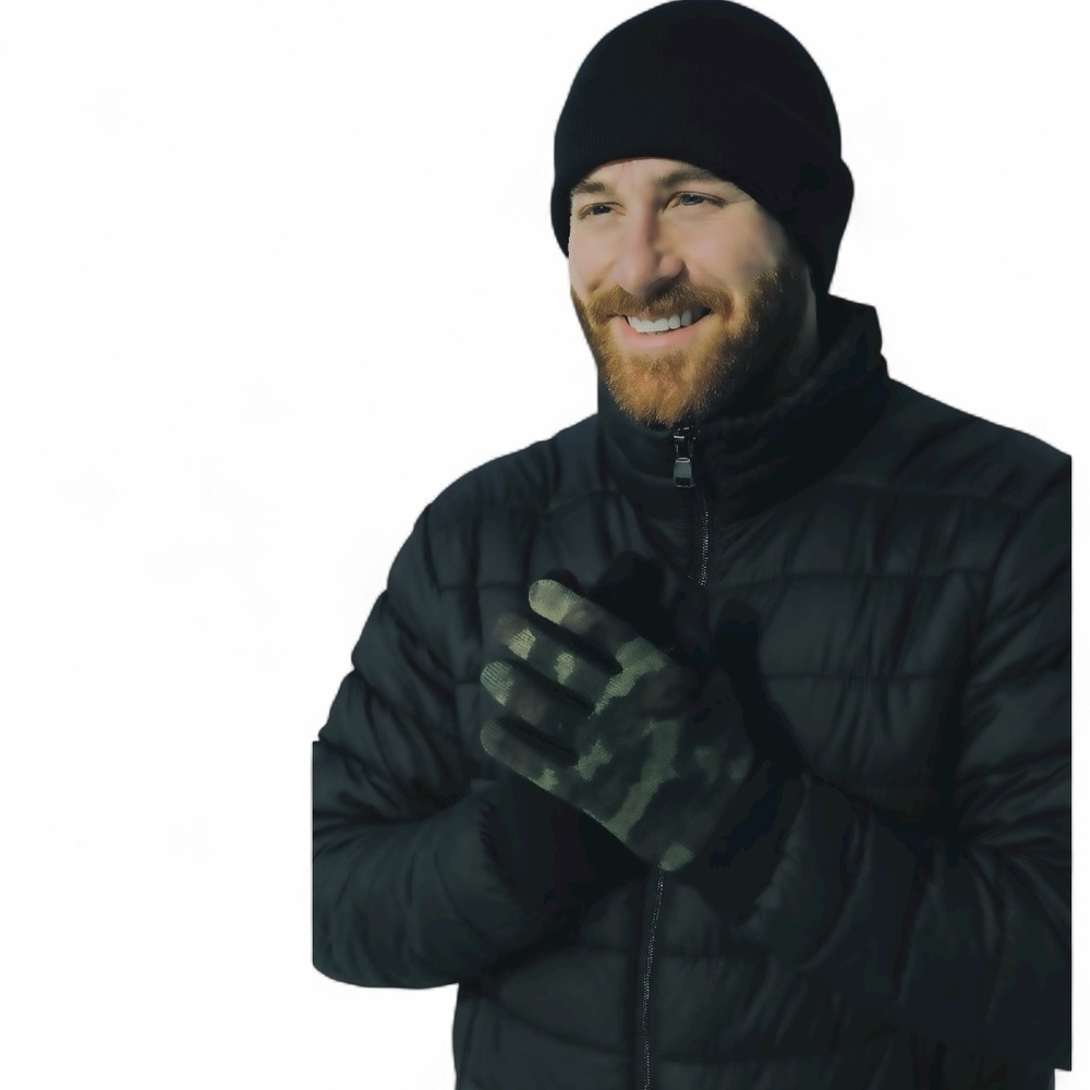 LEVIS Mens Stretch Active Fit Intelitouch Gloves Knit Cuff Camouflage Green